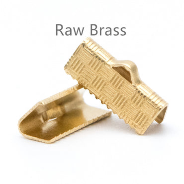50pcs Raw Brass Crimp End Tips, Leather Hemp or Cord End Caps 6/ 15mm (RB-107)