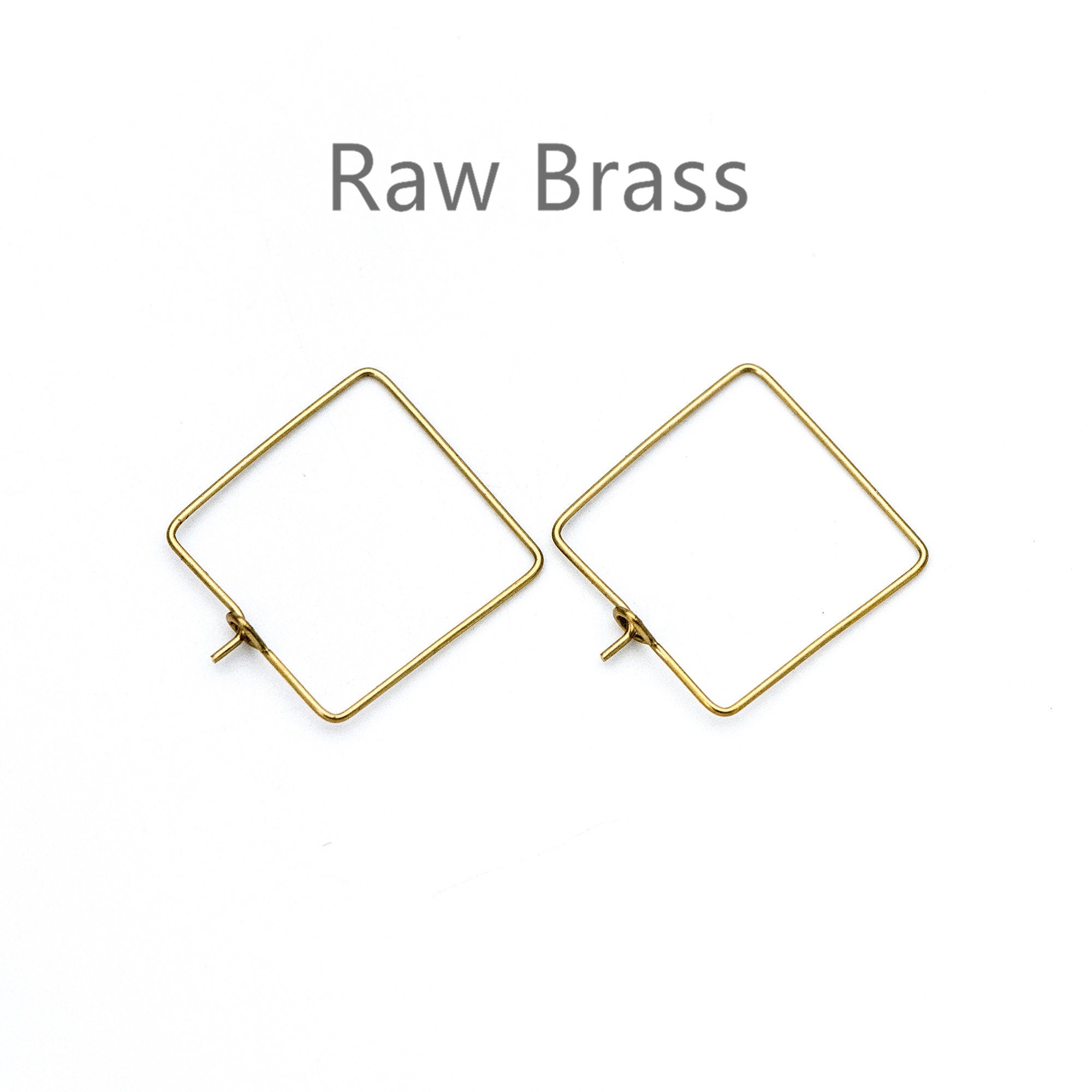 50pcs Raw Brass Square Earring Hoops 22mm, Geometric Ear Wire Charm Pendants, Threader Earring Components (RB-168)