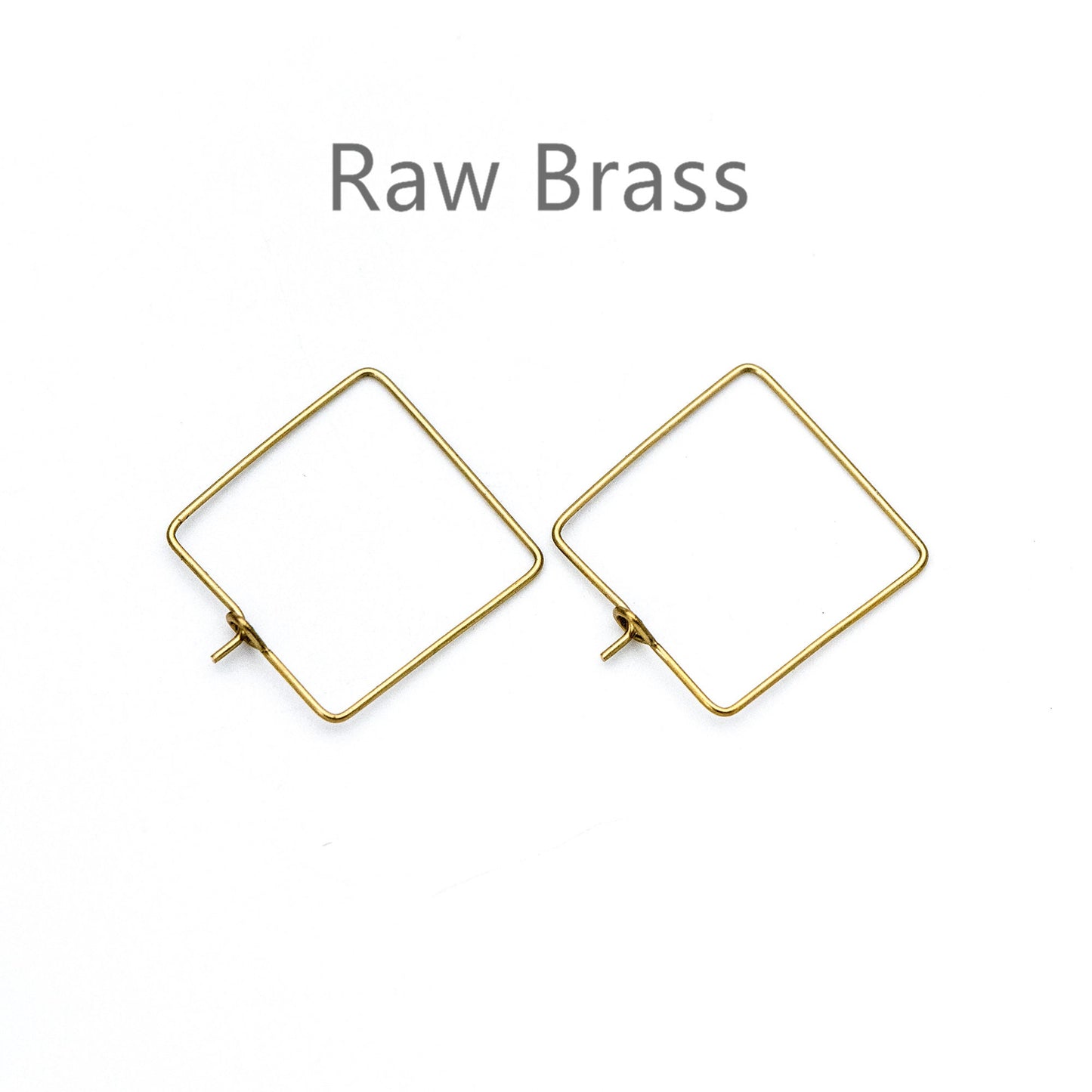 50pcs Raw Brass Square Earring Hoops 22mm, Geometric Ear Wire Charm Pendants, Threader Earring Components (RB-168)