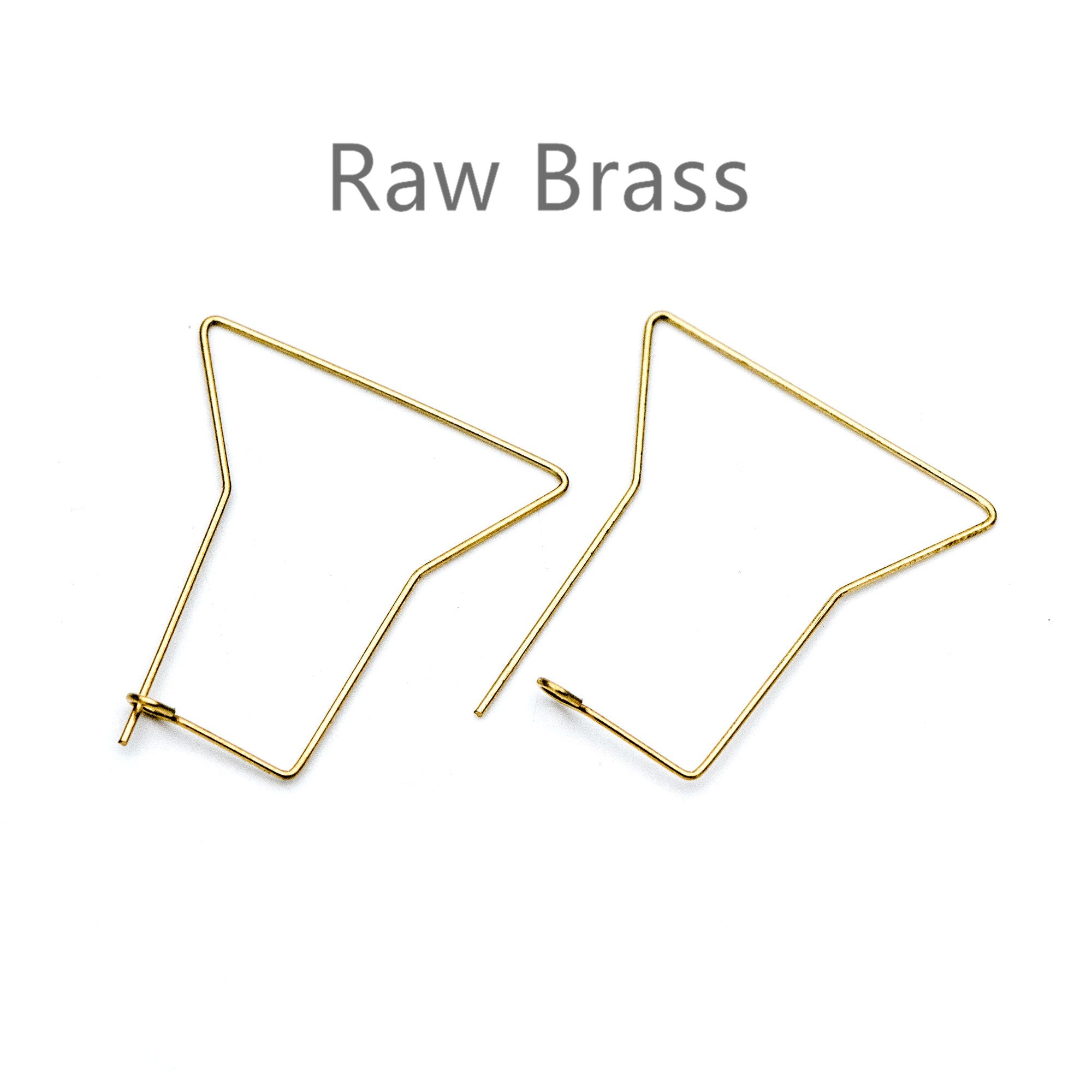 50pcs Raw Brass Hoop Earrings 36x32mm, Geometric Threader Ear Wire Wholesale (RB-163)
