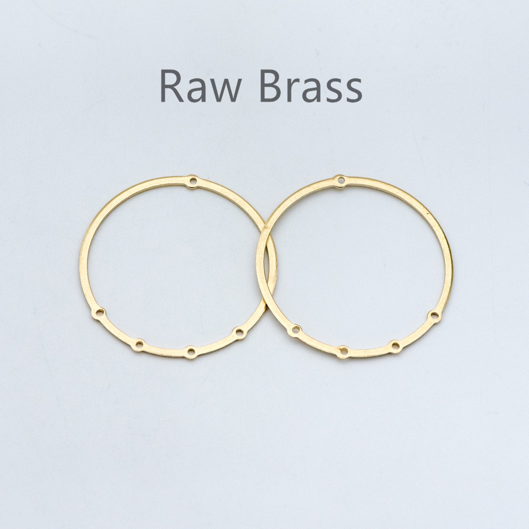 10pcs Raw Brass Circle Charms 33mm, Round Loop Pendants, Multi Hole Connectors (RB-160)