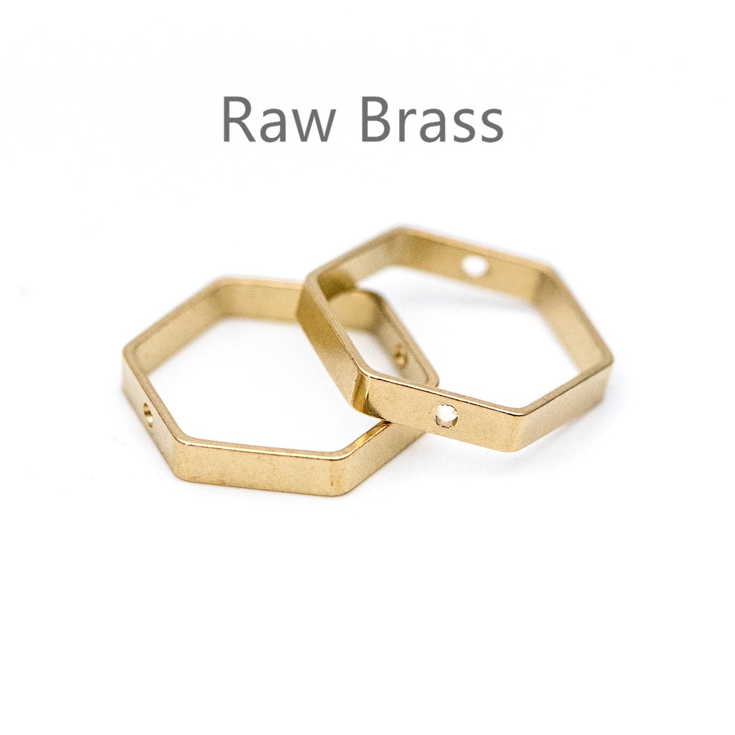 20pcs Raw Brass Hexagon Link Pendants, Geometric Charms with 2 Holes (RB-155)