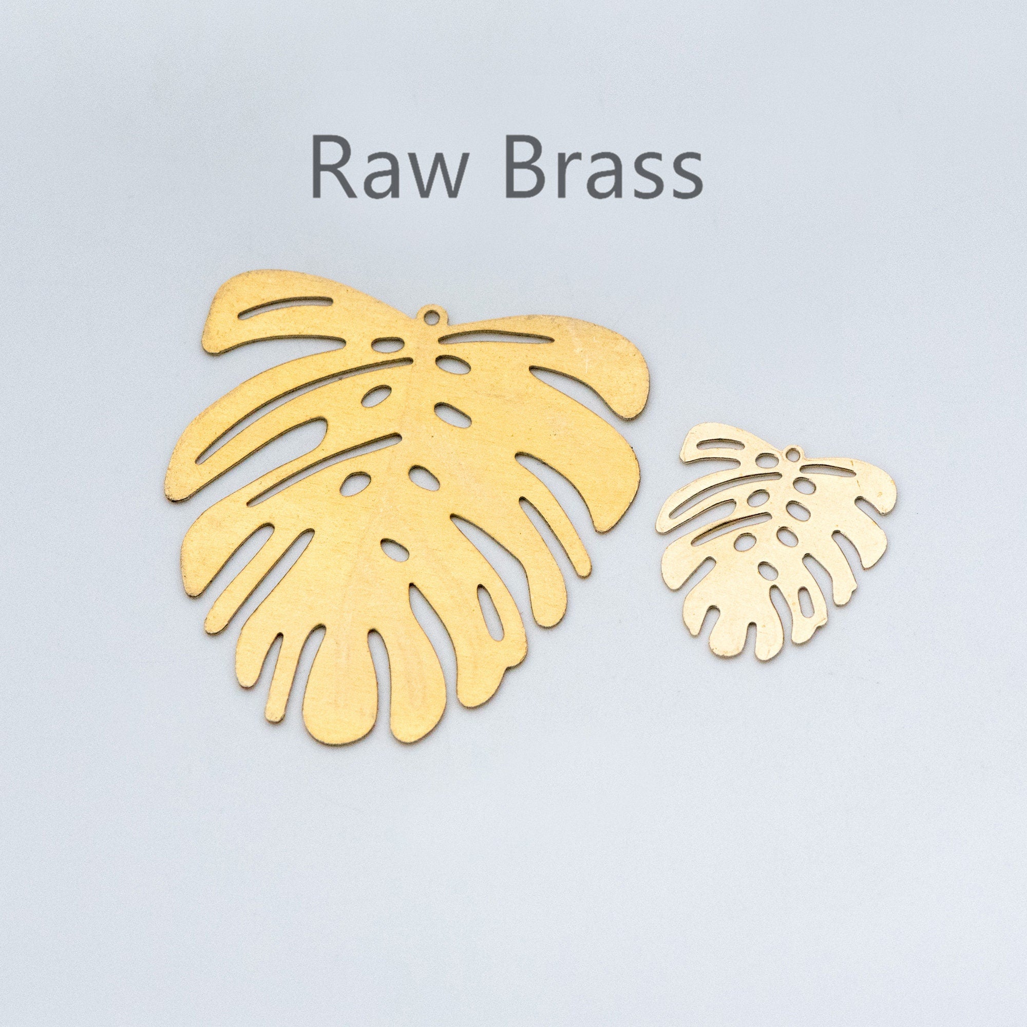 10pcs Raw Brass Monstera Charms 22mm/ 45mm, Leaf Necklace Pendants, Brass Findings Wholesale (RB-157)