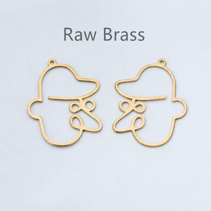 10pcs Raw Brass Face Outline Charms 33x27mm, Vintage Styled Face Pendants Wholesale (RB-146)