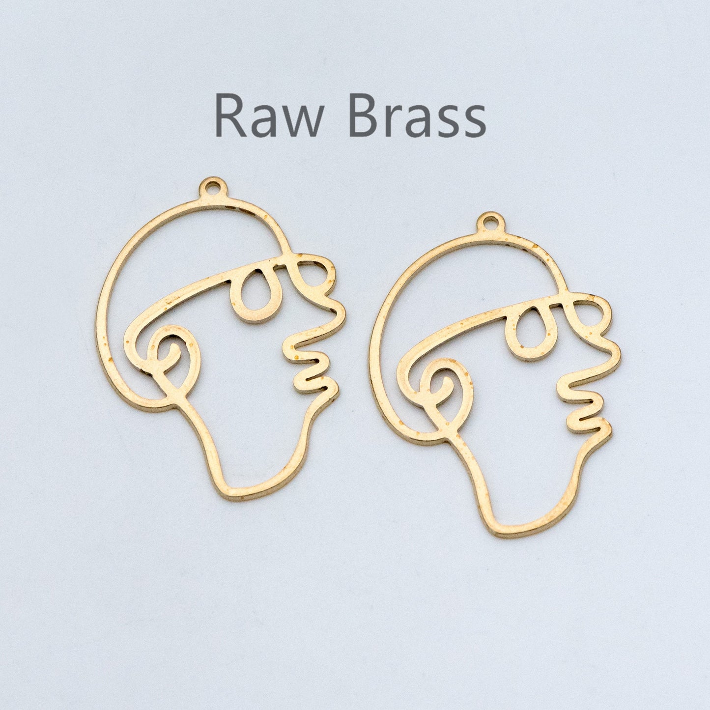 10pcs Raw Brass Face Outline Charms 35x26mm, Vintage Styled Face Pendants Wholesale (RB-142)
