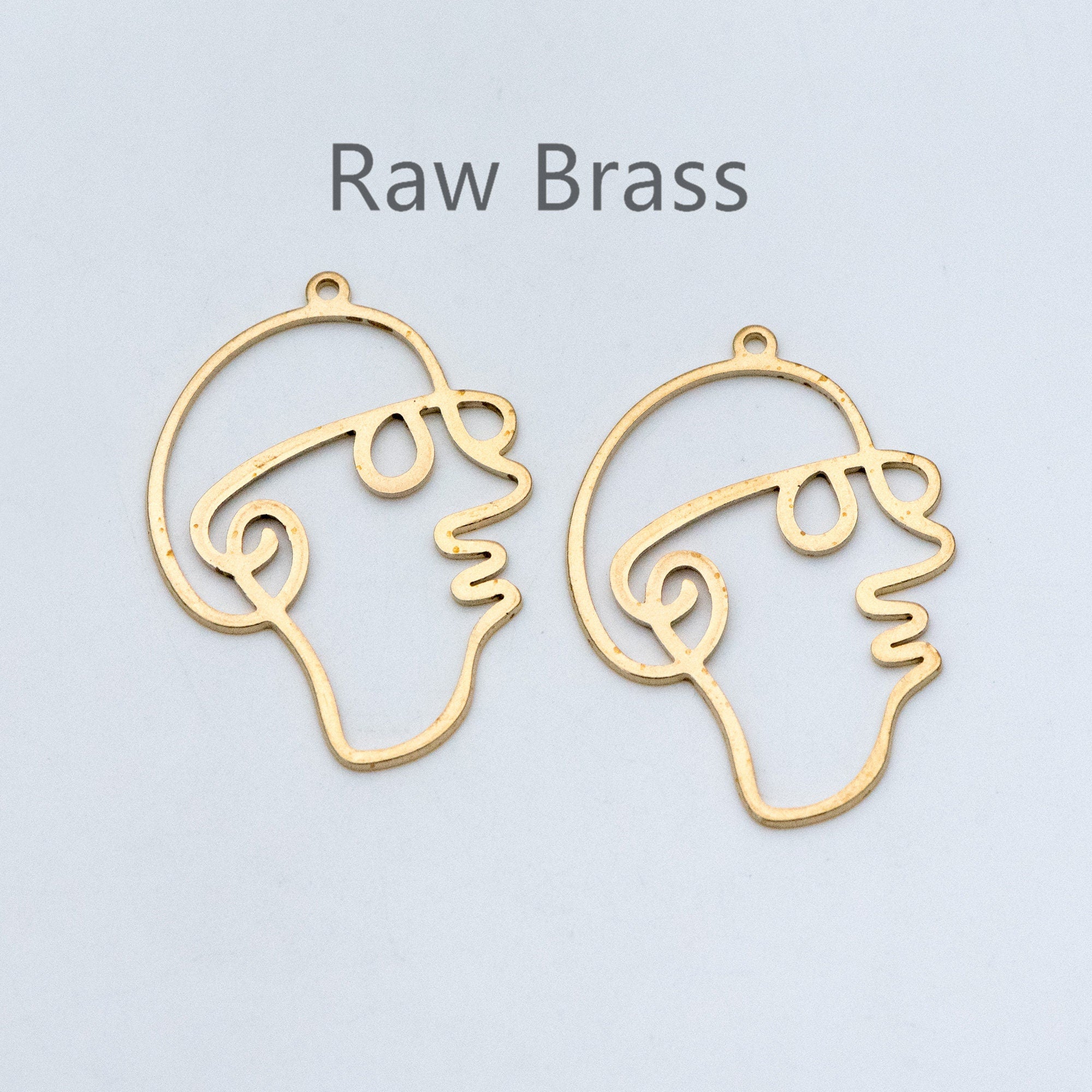 10pcs Raw Brass Face Outline Charms 35x26mm, Vintage Styled Face Pendants Wholesale (RB-142)