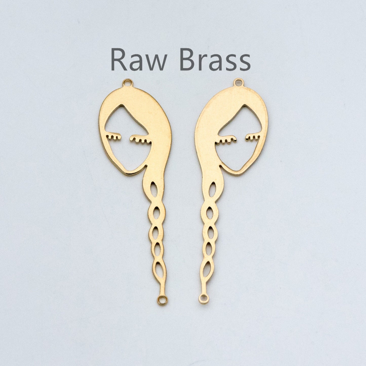 10pcs Raw Brass Face Outline Charms, Vintage Styled Face Pendants Wholesale (RB-141)