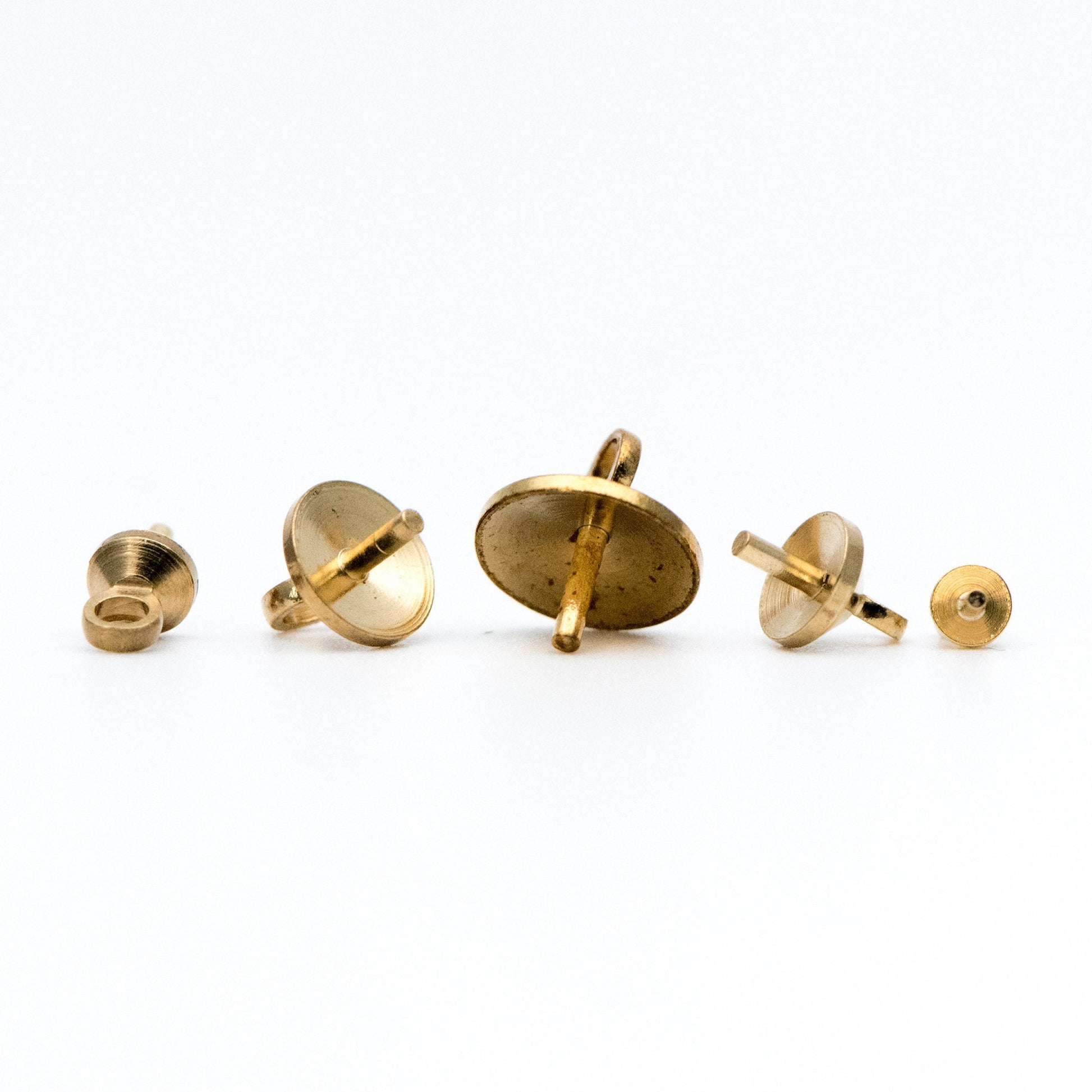 20pcs Raw Brass Peg Bail For Half Drilled Pearls Or Stones, 3/ 4/ 5/ 6/ 8mm Cup Multi Size (RB-173)