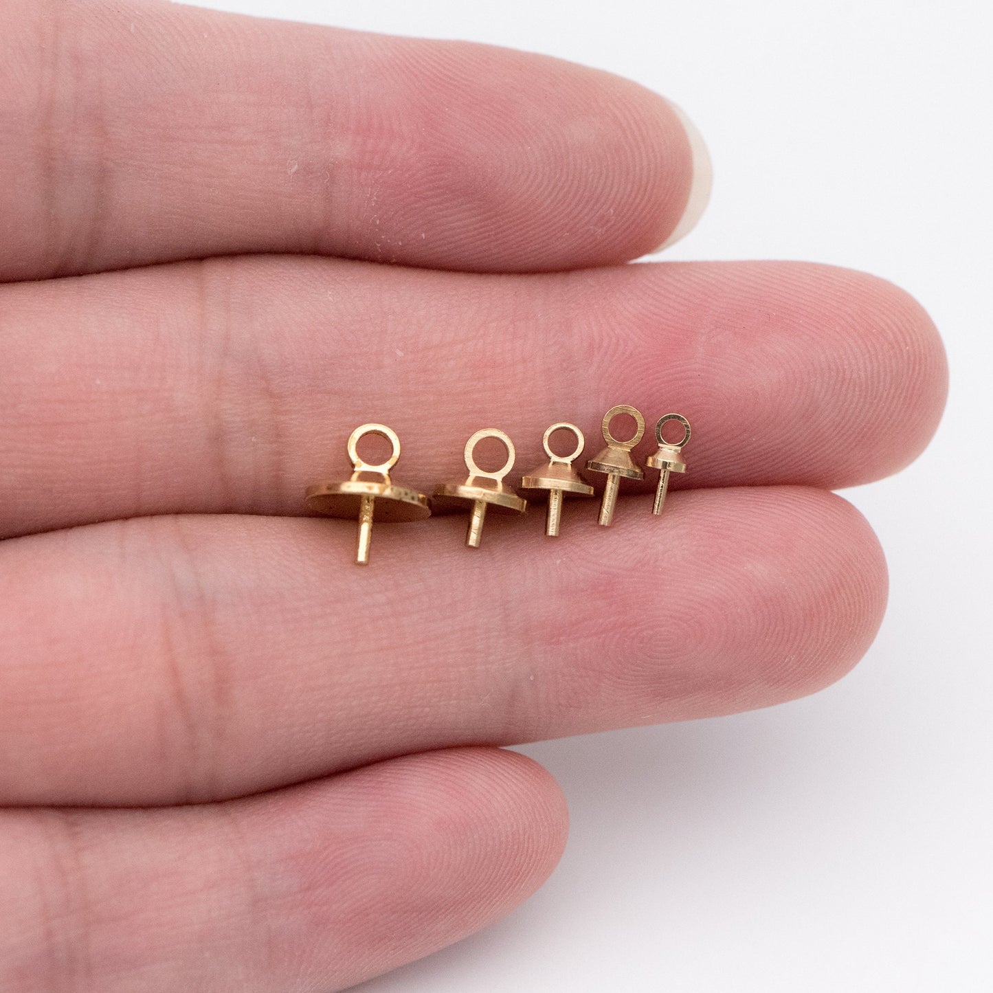 20pcs Raw Brass Peg Bail For Half Drilled Pearls Or Stones, 3/ 4/ 5/ 6/ 8mm Cup Multi Size (RB-173)