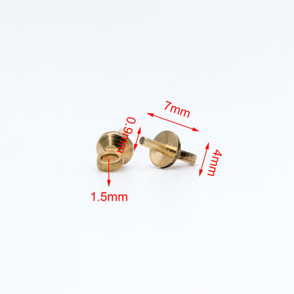 20pcs Raw Brass Peg Bail For Half Drilled Pearls Or Stones, 3/ 4/ 5/ 6/ 8mm Cup Multi Size (RB-173)