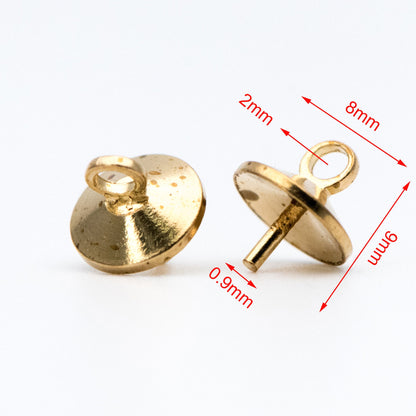20pcs Raw Brass Peg Bail For Half Drilled Pearls Or Stones, 3/ 4/ 5/ 6/ 8mm Cup Multi Size (RB-173)