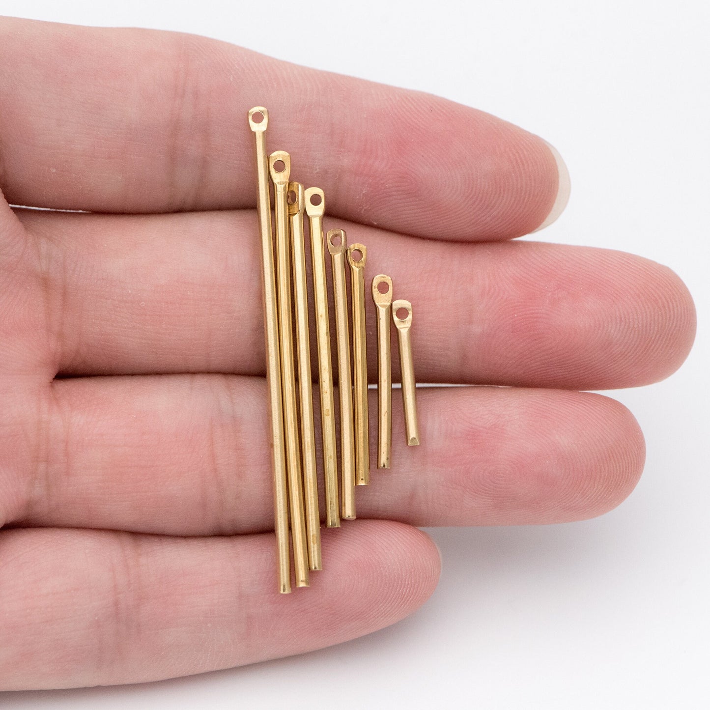 50pcs Raw Brass Bar Pendant, Yellow Brass Tube Charms Wholesale, 15-50mm Long by 1.5mm Thick, Multi Size (RB-177)