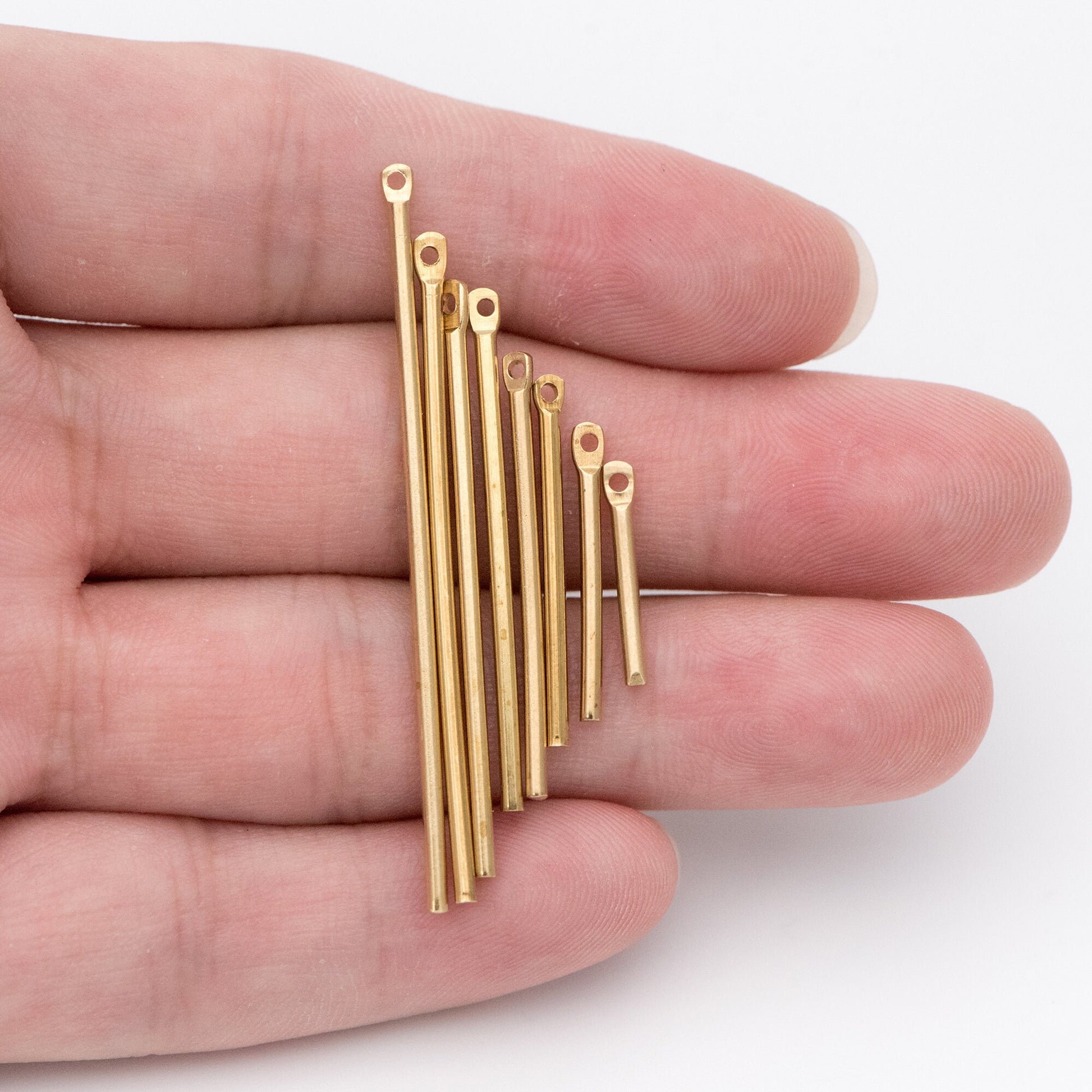 50pcs Raw Brass Bar Pendant, Yellow Brass Tube Charms Wholesale, 15-50mm Long by 1.5mm Thick, Multi Size (RB-177)