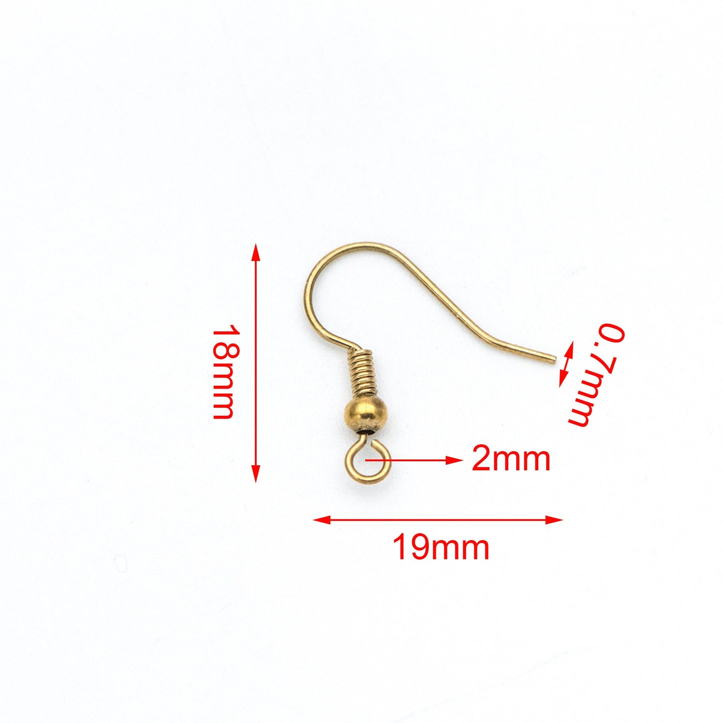 100pcs Raw Brass Earring Hooks, Ear Wire Findings Wholesale (RB-179)
