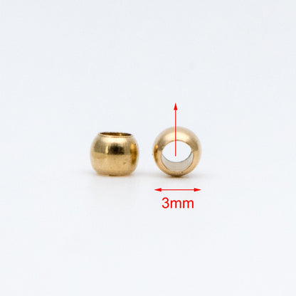 100pcs Raw Brass Round Spacer Beads, DIY Jewelry Findings Wholesale, 3/ 4/ 6mm (RB-180)