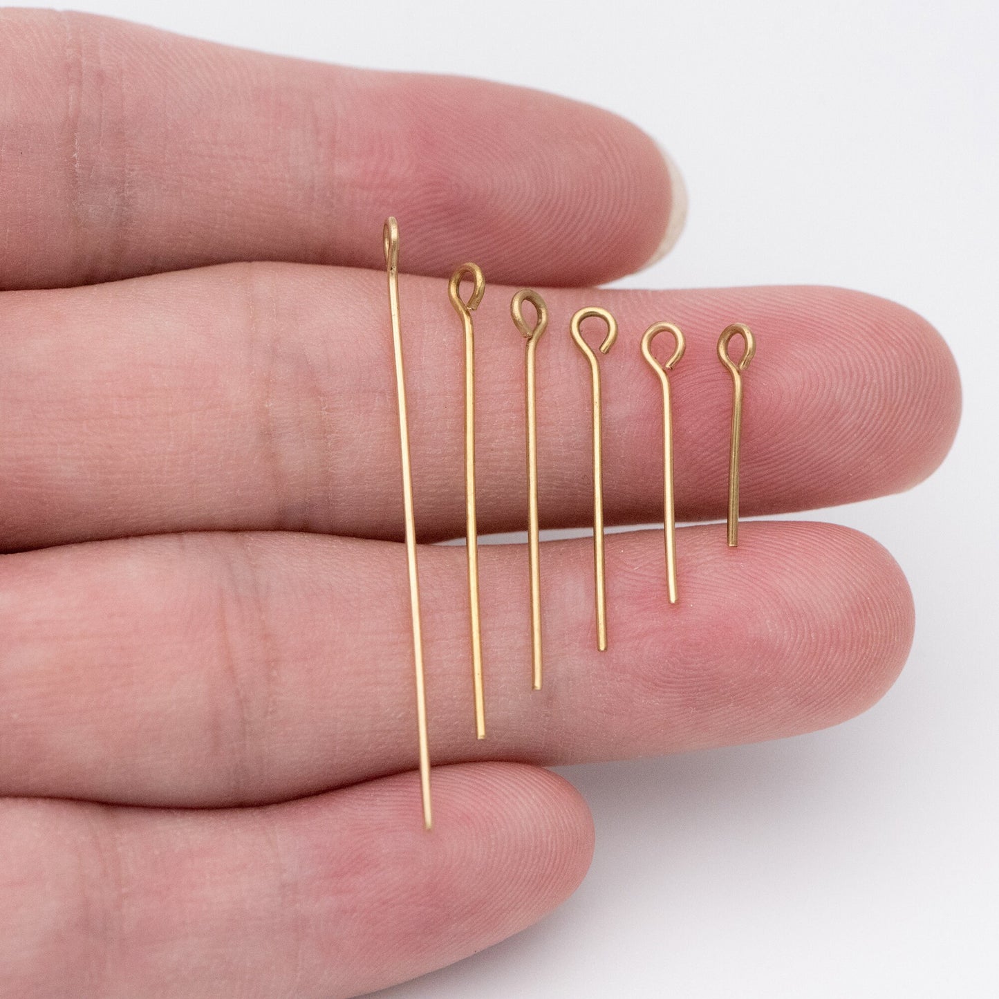 100pcs Raw Brass Eye Pins 0.7mm(21 Gauge), Yellow Brass Eyepins Wholesale, 14/ 18/ 23/ 26/ 30/ 40mm Multi Size (RB-182)