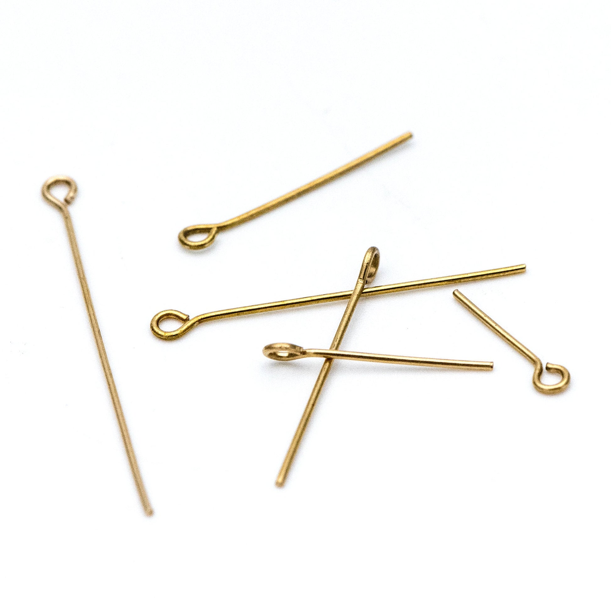 100pcs Raw Brass Eye Pins 0.7mm(21 Gauge), Yellow Brass Eyepins Wholesale, 14/ 18/ 23/ 26/ 30/ 40mm Multi Size (RB-182)