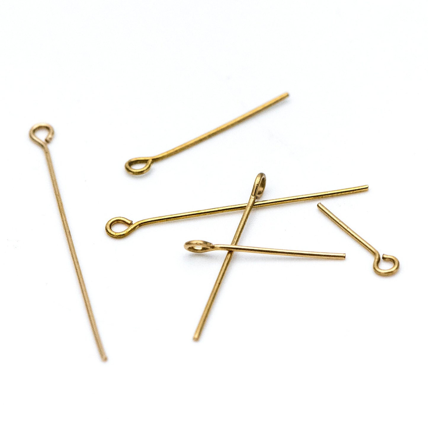 100pcs Raw Brass Eye Pins 0.7mm(21 Gauge), Yellow Brass Eyepins Wholesale, 14/ 18/ 23/ 26/ 30/ 40mm Multi Size (RB-182)
