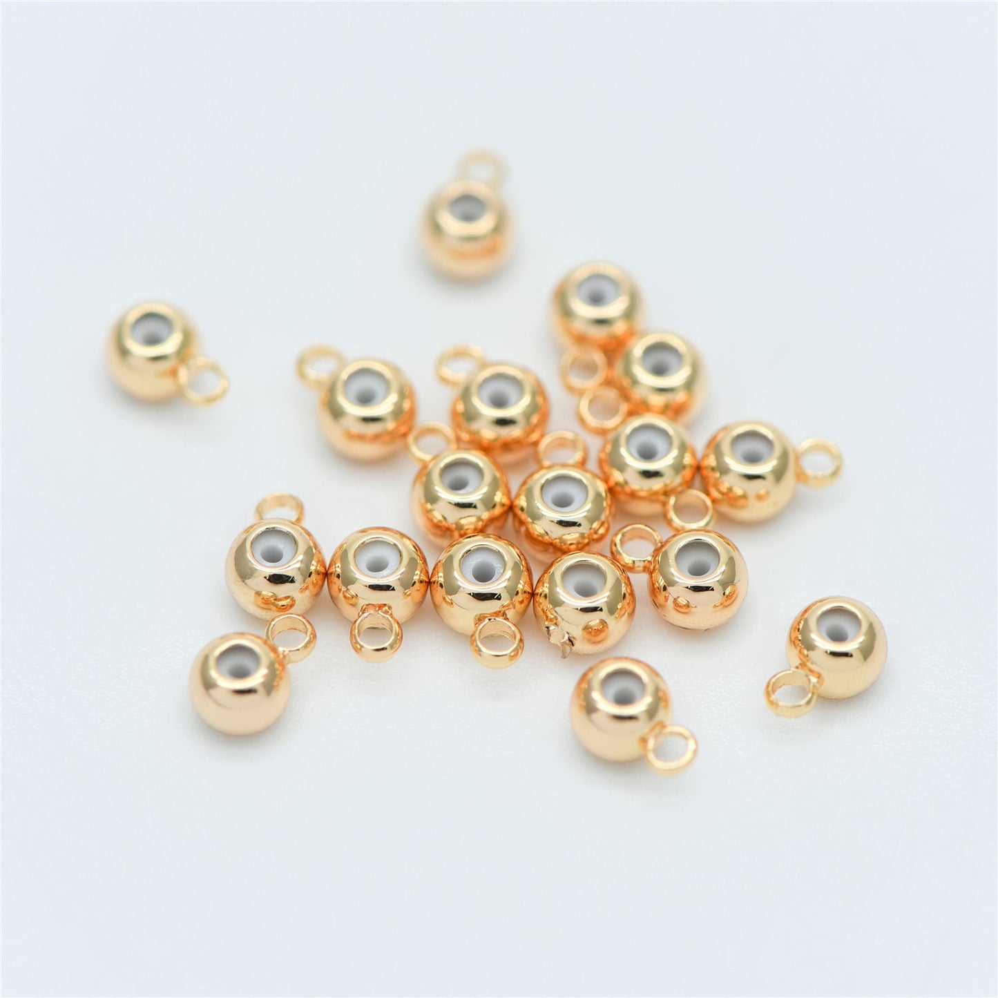 20pcs Gold/ Silver Rondelle Rubber Stopper Beads with Loop, Gold/ Rhodium plated Brass Charm Holder Connector, 3/ 4/ 5mm (GB-248)