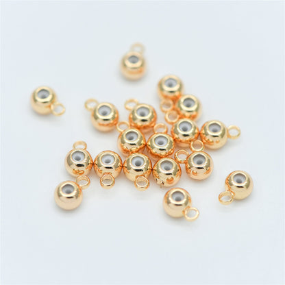 20pcs Gold/ Silver Rondelle Rubber Stopper Beads with Loop, Gold/ Rhodium plated Brass Charm Holder Connector, 3/ 4/ 5mm (GB-248)