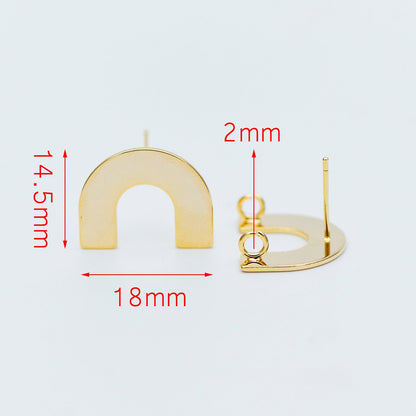 10pcs Gold/ Silver tone Horseshoe Stud Earrings, Real Rhodium plated Brass, U-shaped Ear Posts with Ring/Loop (GB-595)
