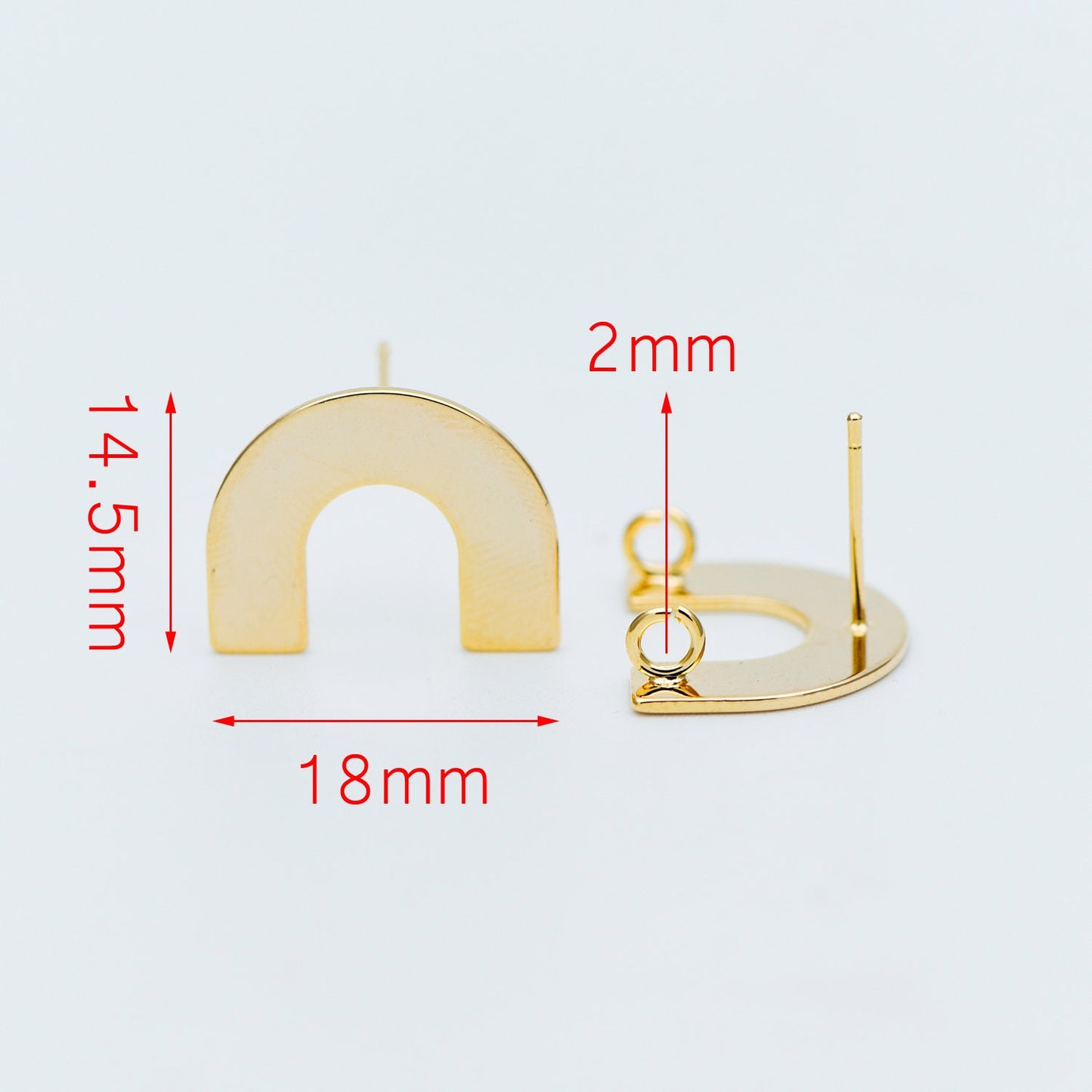10pcs Gold/ Silver tone Horseshoe Stud Earrings, Real Rhodium plated Brass, U-shaped Ear Posts with Ring/Loop (GB-595)
