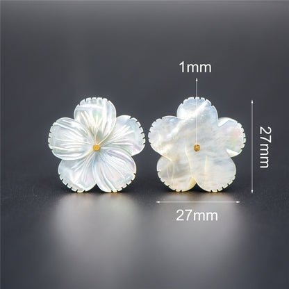 10pcs White Mother of Pearl Shell Flowers 27mm, Large MOP Carved Flowers, Center Drilled -(V1338)