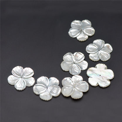 10pcs White Mother of Pearl Shell Flowers 27mm, Large MOP Carved Flowers, Center Drilled -(V1338)