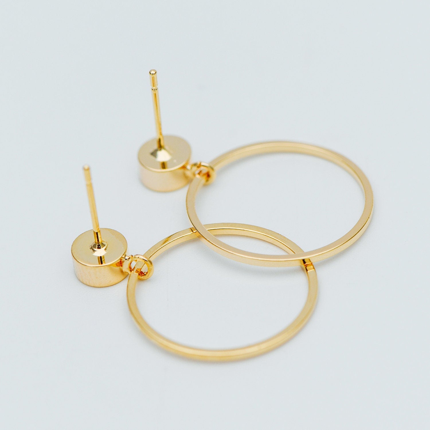 10pcs Gold/ Silver Tone Cricle Ear Posts 20x27mm, 18K Gold/ rhodium plated Brass Geometric Earring, Round Loop Stud Earrings (GB-608)