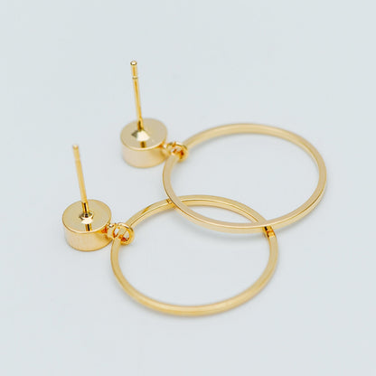 10pcs Gold/ Silver Tone Cricle Ear Posts 20x27mm, 18K Gold/ rhodium plated Brass Geometric Earring, Round Loop Stud Earrings (GB-608)