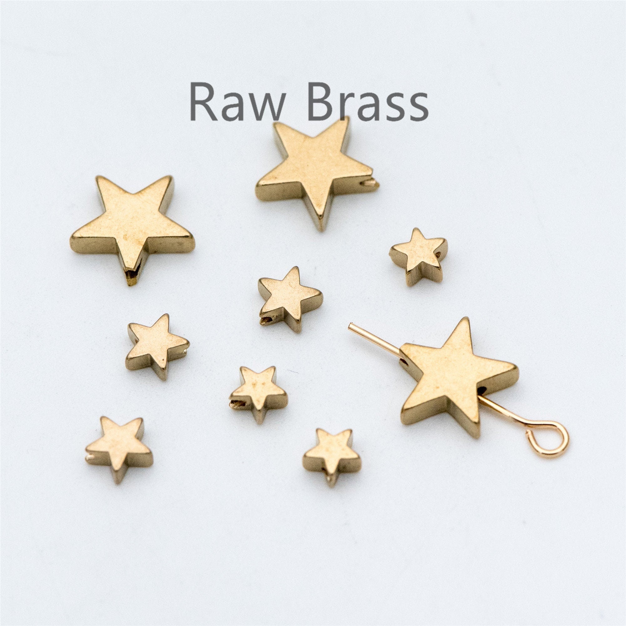 20pcs Raw Brass Star Spacer Beads, 5/ 6/ 11mm Multi Size (RB-117)