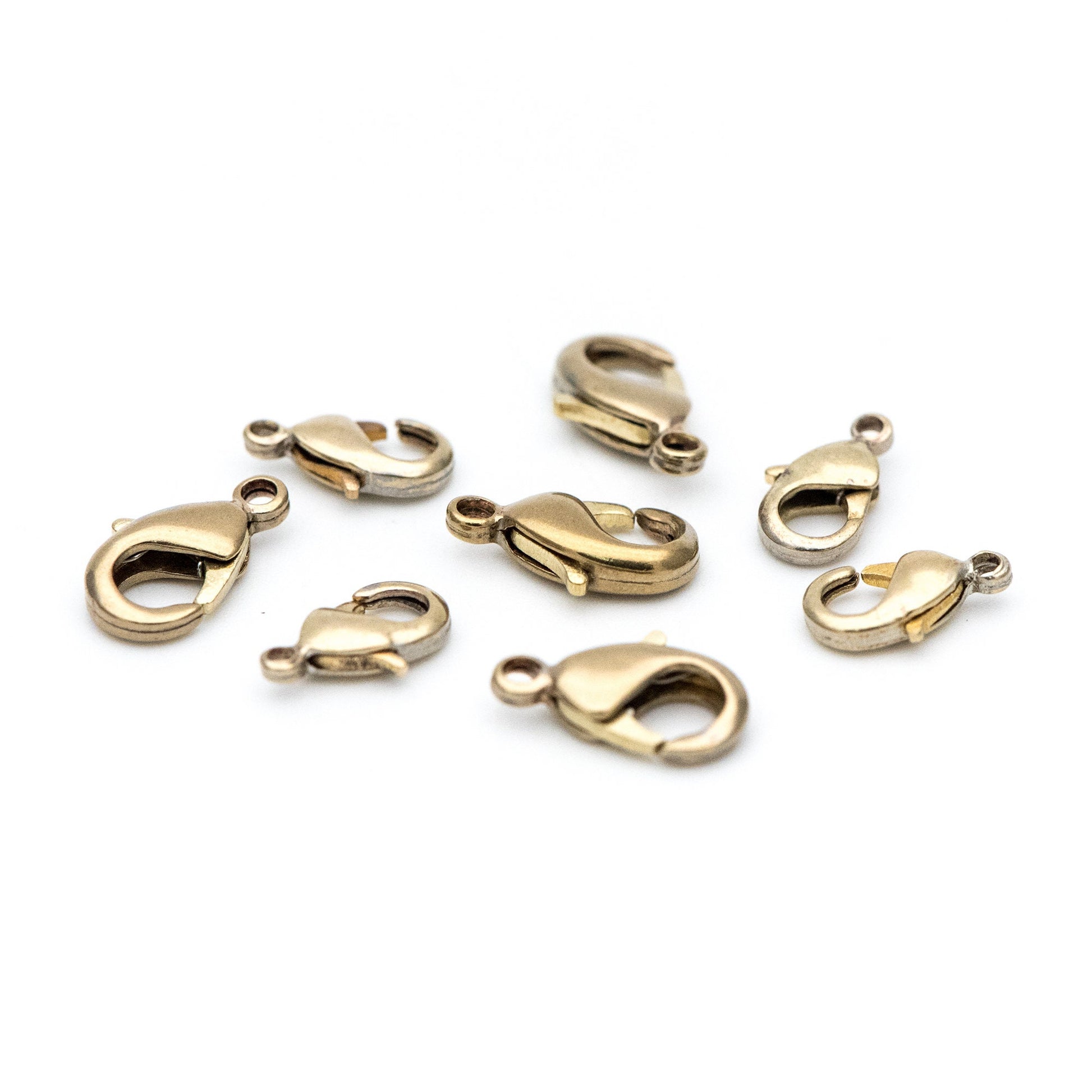 30pcs Raw Brass Lobster Clasps 10mm/ 12mm, DIY Jewelry Making Supplies Wholesale (RB-174)