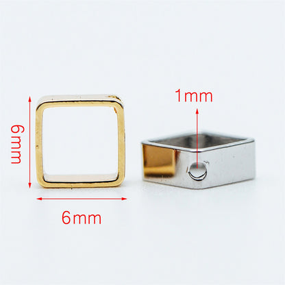 10pcs Gold/ Silver tone Square Link Charms 6mm, Gold/ Rhodium plated Brass, Geometric Hoop Connectors with 1 Hole (GB-616)