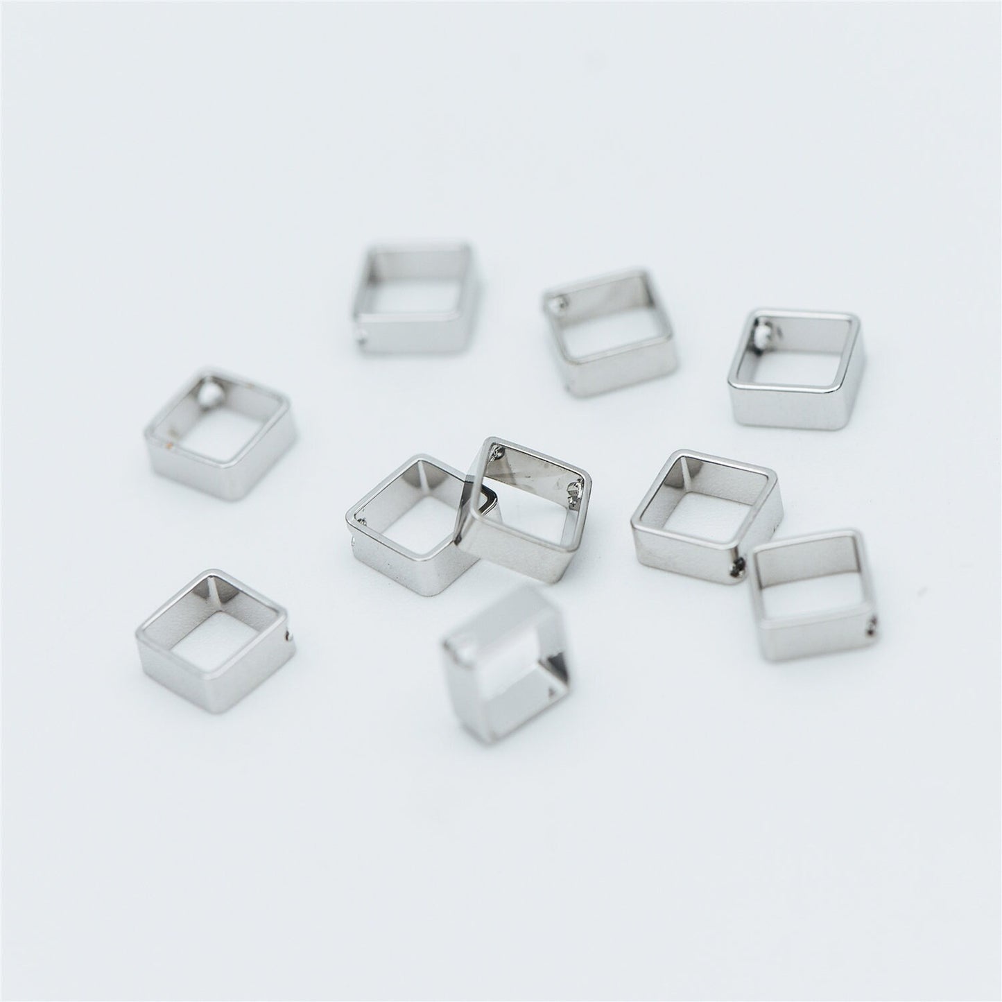 10pcs Gold/ Silver tone Square Link Charms 6mm, Gold/ Rhodium plated Brass, Geometric Hoop Connectors with 1 Hole (GB-616)