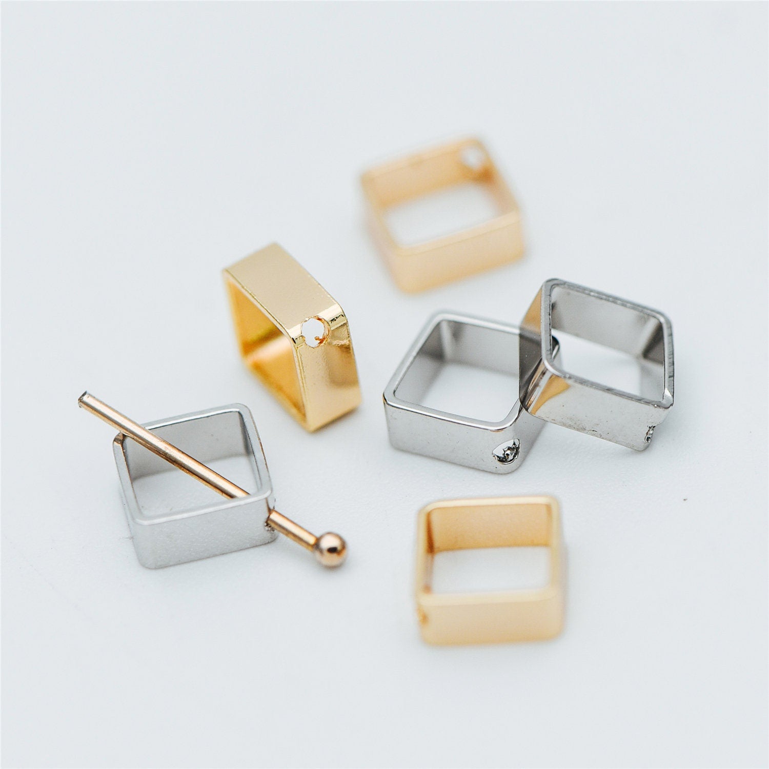 10pcs Gold/ Silver tone Square Link Charms 6mm, Gold/ Rhodium plated Brass, Geometric Hoop Connectors with 1 Hole (GB-616)