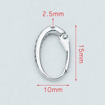 10pcs CZ Gold/ Silver tone Oval Leverback Ear Hooks 15x10mm, Gold/ Rhodium plated on Brass, Earring Hoop Components (GB-619)