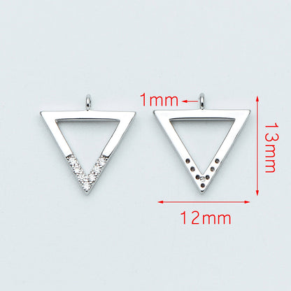 10pcs Gold/ Silver tone Triangle Charms 12mm, CZ Pave Geometric Pendants, Real Gold/ Rhodium plated Brass (GB-621)