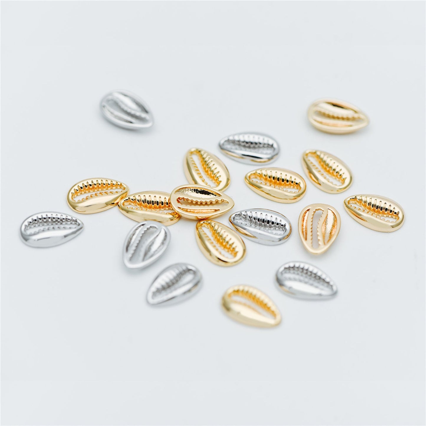 10pcs Gold/ Silver tone Shell Charm Pendants 12x8mm, Seashell Shaped Beads Connectors (GB-3936-B)