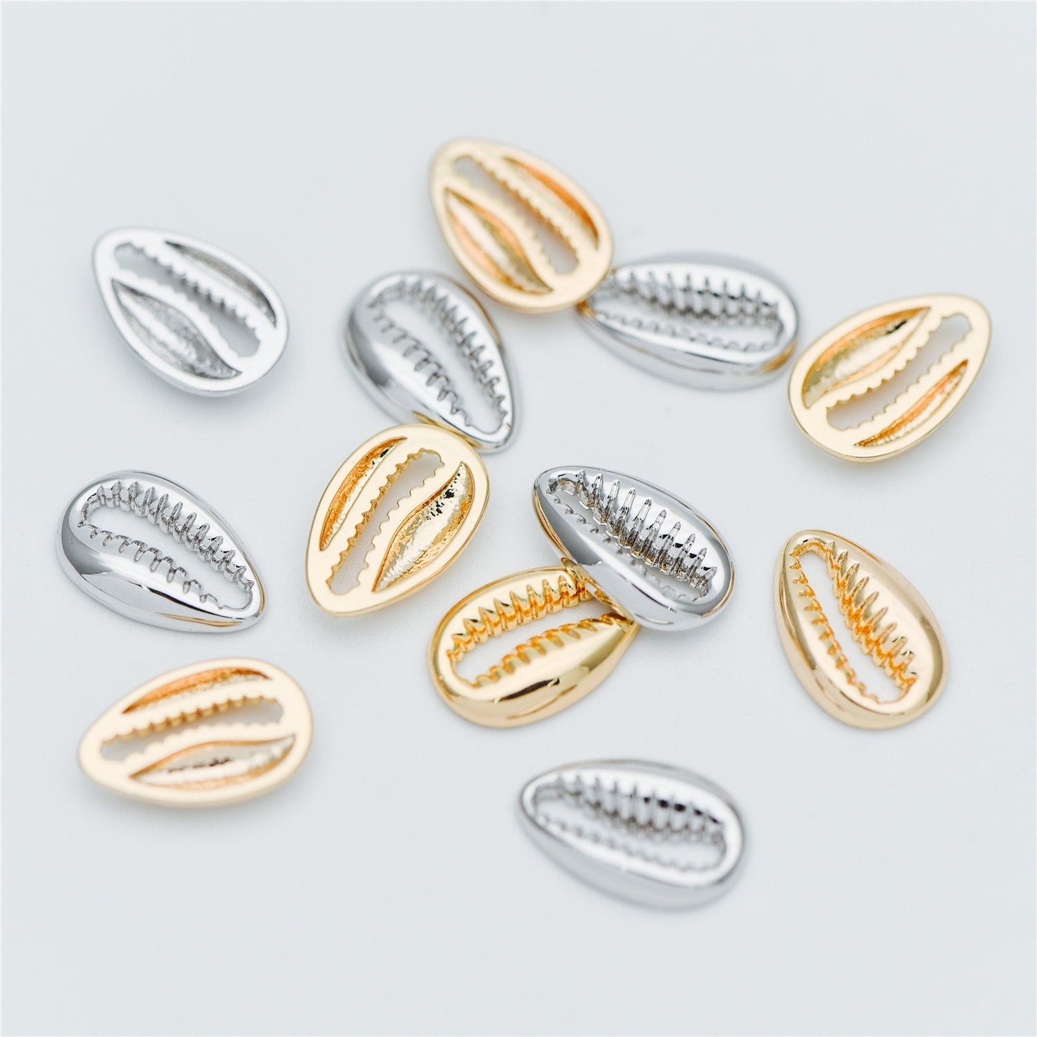 10pcs Gold/ Silver tone Shell Charm Pendants 12x8mm, Seashell Shaped Beads Connectors (GB-3936-B)