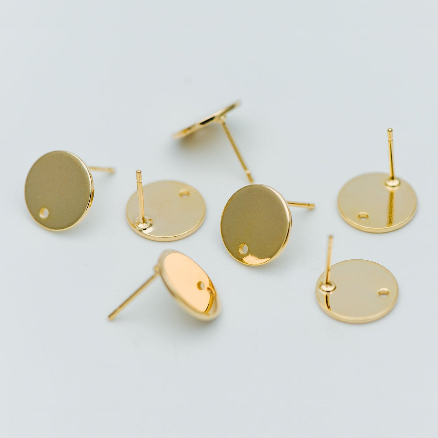 10pcs Gold/ Silver tone Round Disc Earring Posts 12/ 15mm, 18K Gold/ Rhodium plated Brass, Geometric Earring Components Wholesale (GB-624)