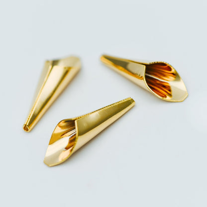 10pcs Gold Floral Bead Tassel Caps 22x7mm, Real Gold plated Brass Cap Ends (GB-626)