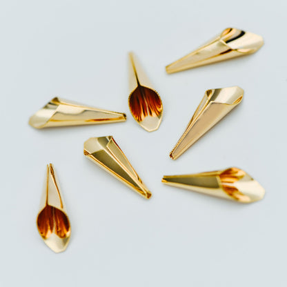 10pcs Gold Floral Bead Tassel Caps 22x7mm, Real Gold plated Brass Cap Ends (GB-110-C)