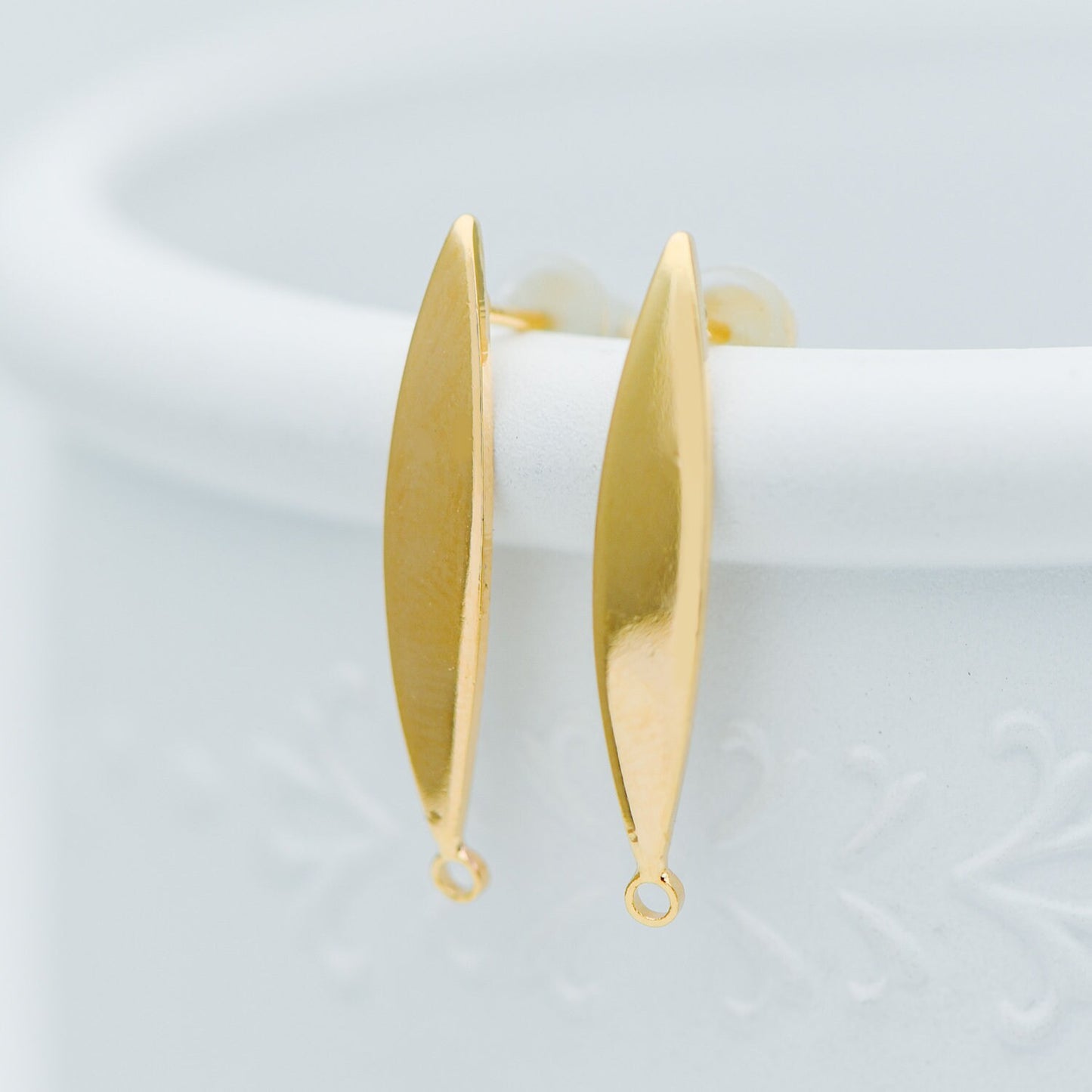 10pcs Gold Bar Ear Posts 24x4mm, 18K Gold plated Leaf Ear Posts, Stud Earring Components (GB-631)