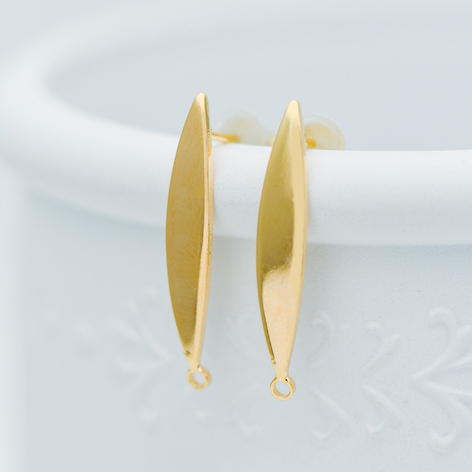 10pcs Gold Bar Ear Posts 24x4mm, 18K Gold plated Leaf Ear Posts, Stud Earring Components (GB-631)