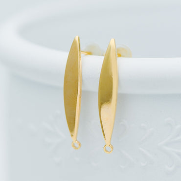 10pcs Gold Bar Ear Posts 24x4mm, 18K Gold plated Leaf Ear Posts, Stud Earring Components (GB-631)