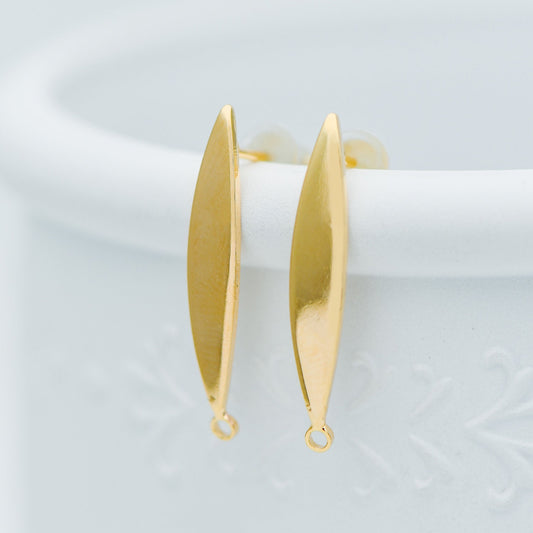 10pcs Gold Bar Ear Posts 24x4mm, 18K Gold plated Leaf Ear Posts, Stud Earring Components (GB-631)