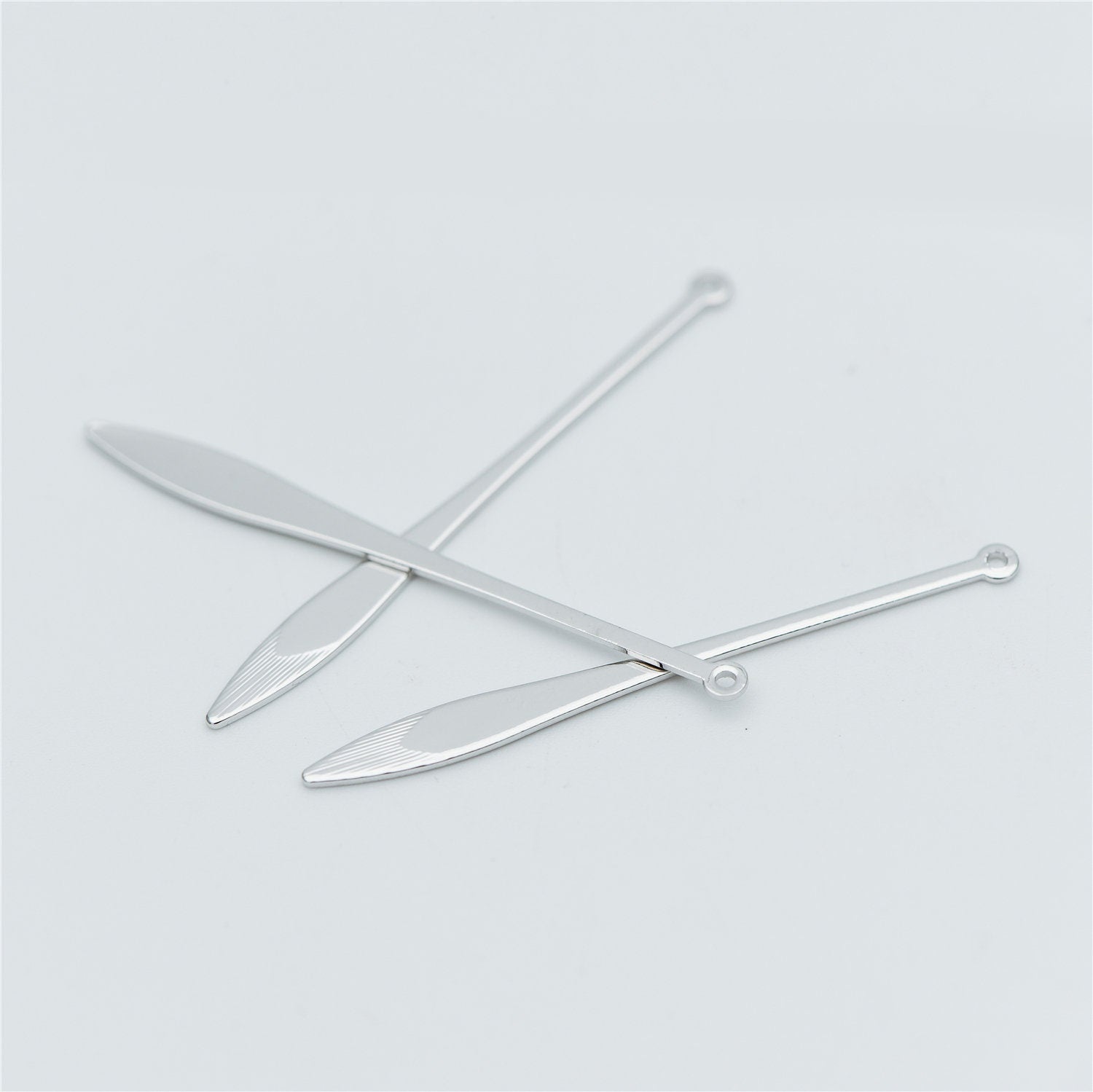 10pcs Silver tone Long Bar Charms 48mm, Rhodium plated Brass Stick Pendants (GB-633)