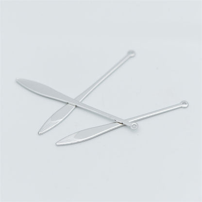 10pcs Silver tone Long Bar Charms 48mm, Rhodium plated Brass Stick Pendants (GB-633)