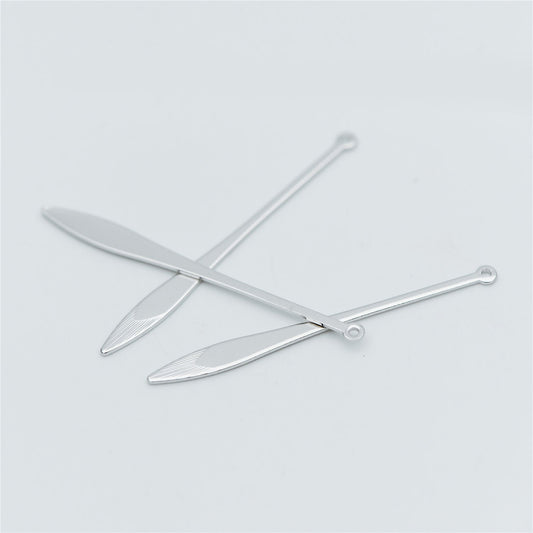 10pcs Silver tone Long Bar Charms 48mm, Rhodium plated Brass Stick Pendants (GB-633)