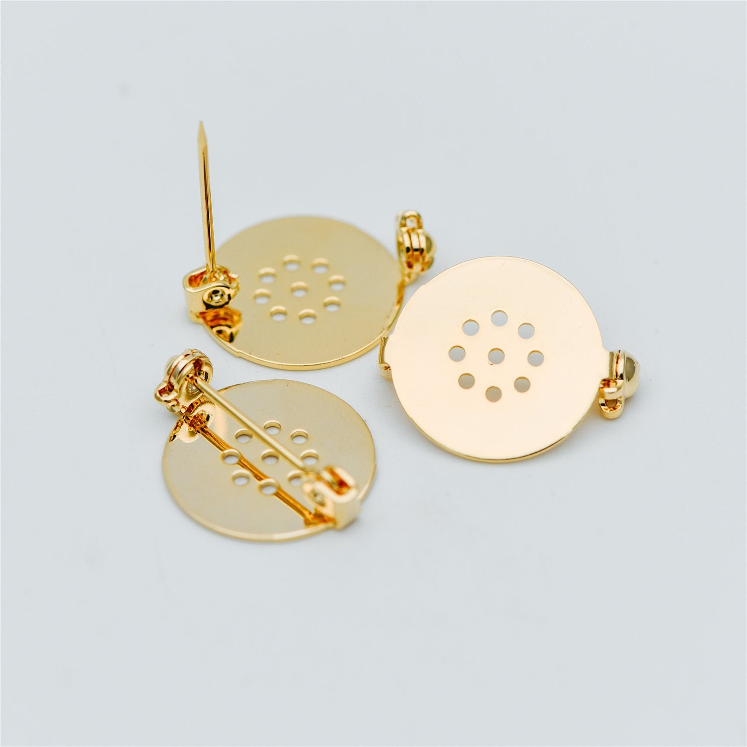 10pcs Gold Brooch Pin Blanks, Flat Pad Cabochon Blanks 18mm, Brooch Findings (GB-636)